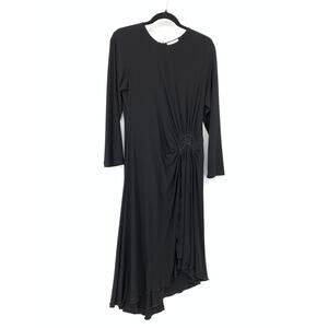 Joseph Ribkoff Asymmetrical Hem Midi Dress Womens Apx Sz L Black Gathered Front